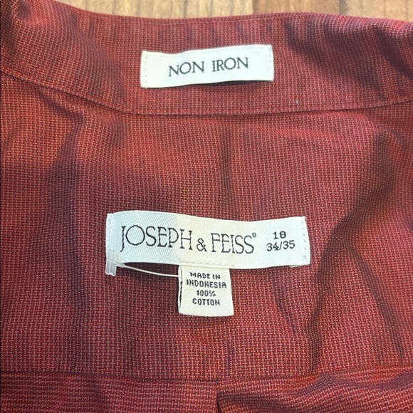 Joseph & Feiss Shirt Long Sleeve Button Up Non Iron Mens Size 18 34/35 maroon - Picture 2 of 5
